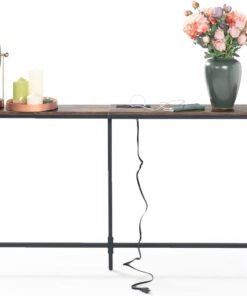MEUBLE COSY Mesa Consola con 2 Enchufes y 2 Puertos USB, Mesa Auxiliar Estrecha 180 x 20 x 80 cm, para Sala de Estar, Pasillo, Recibidor, Marrón