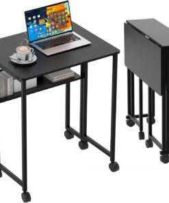 Garvee Escritorio Plegable - Mesa Escritorio 24.8 Pulgadas, Material Ecológico de Calidad, Multifunción con Almacenamiento, Móvil y Compacto, Soporte 135 Libras, Color Negro