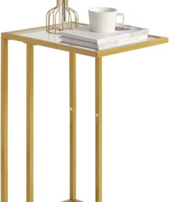 YMYNY Mesa Auxiliar en Forma de C, Mesa de Sofá, Mesa de Cristal Templado con Marco de Metal, Mesa de Centro, Apto para Salón O Dormitorio O Oficina, ‎40 x 30 x 63CM Dorado HGD001G