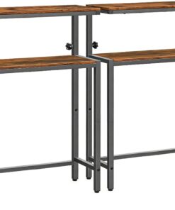 HOOBRO Mesa de Consola, Juego de 2, Mesa de Pasillo de 2 Niveles, Aparador de Entrada, Estilo Industrial para Espacios Pequeños, Altura Ajustable de 80-100 cm, Marrón Rústico y Negro EBF96XGP201