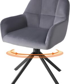 Sweetcrispy Sillas de Comedor, 360° Giratoria, Sillas de Cocina, Sillas de Comedor Nordicas, Silla de Tocador, Soporta hasta 120 kg, con Reposabrazos y Patas de Acero, Silla de Escritorio Para Oficina