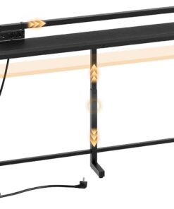 YATINEY 180 cm Mesa Consola Estrecha con Altura Ajustable (70-90 cm), Mesa de Entrada con Regleta Eléctrica Corredera, para Pasillo, Sala de Estar y Dormitorio, Negro XCT21CBB