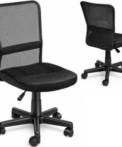 BAKAJI Silla Escritorio Oficina Giratoria Transpirable de Tela Red Altura Ajustable con Ruedas Color Negro