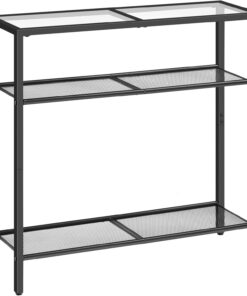 HOOBRO Mesa de Consola, Consola de Tres Niveles, Mesa Auxiliar de Sofá con Cristal Templado, Adecuada para la Entrada, Sala de Estar, Vestíbulo, Pasillo, Dormitorio, Negro EBK21XG01G1
