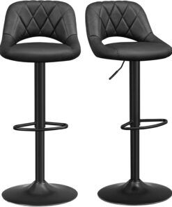 SONGMICS Taburete de Bar, Juego de 2, Sillas de Cocina con Marco de Metal Estable y Cubierta de Cuero Sintético, Reposapiés, Altura de Asiento Ajustable, Fácil Montaje, Vintage, Antracita LJB072B01