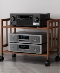 Mueble de TV de bambú con Ruedas, estantes de Doble Capa, estantes Ajustables, Centro de Entretenimiento para Sala de Estar.