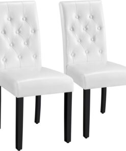 Yaheetech Pack de 2 Sillas Comedor Silla Alchoada con Respaldo Alto Blanco | Conjunto de Sillas para Cocina, Silla de Comedor Tapizada de Piel Sintética, Silla Cocina con Pata de Madera, Restaurante