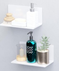 Toski Estantería de Pared Blanca sin taladrar,estantes autoadhesivos 20 cm | ancho, juego de 2 unidades, acrílico flotante para baño grandes para paredes, salón, dormitorio, cocina