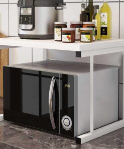 BAKAJI Estantería móvil para microondas con Estructura de Metal con Estante de Madera MDF Organizador Estante para Herramientas Cocina diseño Moderno tamaño 54 x 35 x 35 cm (Blanco)