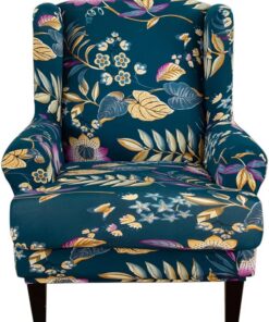 Fundas de sillón orejero elástica 1 Plaza Estampado Fundas para sillones con Respaldo de ala Cubre Sillón Funda para sillón con Respaldo de ala para Sala de Estar(Bosque Profundo)