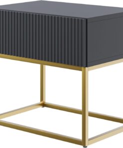 Selsey Mesita De Noche con Patas Doradas con Cajón Y Lamas 50 x 44 cm Mesilla De Noche Negro Veldio