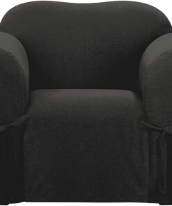 Surefit Funda de cojín de una Pieza con Lazos, Funda para sillón, Ajuste Tejido Relajado, 100% algodón, Lavable a máquina, Color carbón