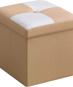 Reposapiés Plegable de Piel sintética para Almacenamiento, Banco para Zapatos, para Sala de Estar, Dormitorio, Pasillo, Color arroz, 31 x 31 x 31 cm (12 x 12 x 12 Pulgadas)