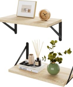 IBUYKE Estantes flotantes profundos para pared, juego de 2 estantes flotantes de 8 pulgadas de profundidad, estante de pared de madera de 16 pulgadas de ancho x 8 de profundidad, estantería flotante