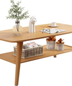 Mesitas de salón para el café Mesa de Centro Rectangular de Dos Niveles,de Madera de bambú,con Estante de Almacenamiento y Tablero Abierto(Wood Colour,120x60x70cm)