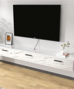Mueble tv suspendido con soporte de TV largo montado en la pared con puerta abatible para uso doméstico Estante de TV flotante para la sala de estar, Mesa de TV incluye espacio de almacenamiento.(Whit