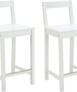 Amazon Basics Juego de 2 taburetes de cocina de madera maciza blanca, taburete de bar con respaldo, silla de comedor, fácil montaje, moderno, 88 cm de alto