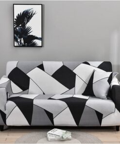 Funda de sofá de tela elástica de alta elasticidad de 1, 2 y 3 plazas (3 plazas, color negro y blanco) | Funda protectora antideslizante para sofá y silla, lavable a máquina