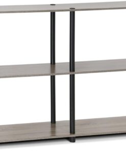Furinno Estante De Exhibición De Almacenamiento Doble Tamaño 3 Niveles Turn-N-Tube, Roble Francés Gris / Negro
