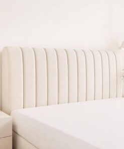 LOMUG Funda para cabecero de cama de 180 x 70 cm, diseño de rayas verticales | Funda de cama elástica a prueba de polvo, tejido de terciopelo suave y grueso, todo incluido, funda para dormitorio (beige)