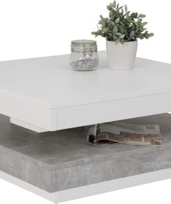 Hela Tische, Andy Mesa de Centro, Mesa de Salón Cuadrada, Material Compuesto de Madera, Tablero Giratorio en 360°, Blanco/Hormigón, 67 X 67 X 35 cm