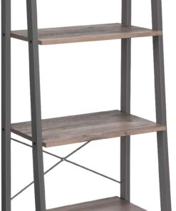 VASAGLE LLS44MG - Estantería de Escalera de 4 Niveles, Estantería de Almacenaje de Pie, Estable Marco Metálico, para Sala de Estar, Montaje Fácil, Estilo Industrial, Greige y Gis