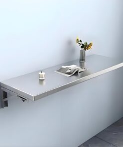 Mesa plegable de pared, escritorio de acero inoxidable con hojas colgantes para espacios pequeños, mesa flotante que ahorra espacio para oficina en casa, cocina, 50 x 25 cm