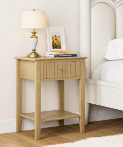HEYZOEY Mesita de noche retro con 1 cajón, mesita de madera maciza, mesita estilo bohemio para dormitorio, salón, roble miel