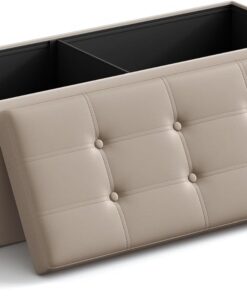 SONGMICS Puff Almacenaje, Baúl de Almacenaje Plegable, 38 x 110 x 38 cm, Taburete Reposapiés, Banco de Cubo, Soporta hasta 300 kg, para Sala de Estar, Dormitorio, Entrada, Marrón Camello LSF070K03
