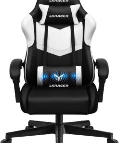 GTPLAYER Silla de Oficina para Gaming, Masaje, Silla de Gamer, ergonómica, reposacabezas, cojín Lumbar, Acolchado, Silla giratoria, Color Blanco