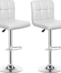 IntimaTe WM Heart 2 x Taburetes de Bar Cuadrado y Moderno Tapizados en Cuero de PU Silla Altura Ajustable Giratoria para Bar Cocina (Blanco)