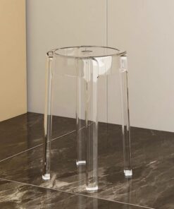 Taburete de bar acrílico, taburete apilable sin respaldo para uso en interiores, diseño moderno y transparente, perfecto para cocina, baño, dormitorio y zonas de comedor