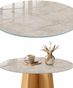 Tapa para Mesa de Centro 90 cm | Redondo | Multiusos | Bordes Pulidos | Patrón de piedra | con Impresión Decorativa | Vetro Temperato | Pies Antideslizantes | para la Cocina y Salón