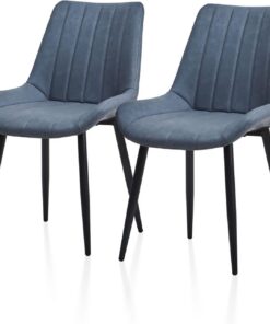TUKAILAi Juego de 2 sillas de Comedor tapizadas de Piel sintética con Respaldo y Patas de Metal para salón, Ocio, Sala de Estar, Dormitorio, Color Gris y Azul