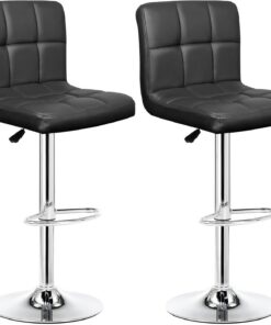 IntimaTe WM Heart 2 x Taburetes de Bar Cuadrado y Moderno Tapizados en Cuero de PU Silla Altura Ajustable Giratoria para Bar Cocina (Negro) (5001A03)