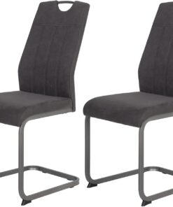 Hela Tische, Christina Set de 2 Sillas de Comedor, Sillas Basculantes de Microfibra de Aspecto Vintage, Color Antracita, Estructura Metálica Gris, Respaldo con Agarre