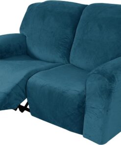 Funda de Sillón Reclinable Relax, Funda de Sillón Extensible de Terciopelo, Funda de Sillón de Masaje Lavable en Casa, Protector de Sillón Reclinable - 2 Plaza (6 Piezas), Azul Pavo Real