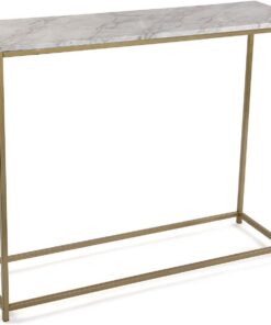 Versa Montpellier Mueble Recibidor Estrecho para Entrada o Pasillo, Mesa Consola, Medidas (Al x L x An) 81 x 30 x 100 cm, Madera y Metal, Color Mármol y Dorado