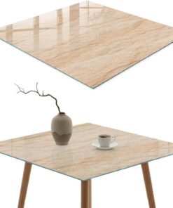 Tapa para Mesa de Centro 50x50 cm | Cuadrado | Multiusos | Bordes Pulidos | Patrón beige | Pies Antideslizantes | Vetro Temperato | con Impresión Decorativa | para la Cocina y Salón