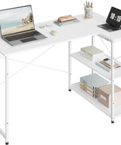 WOLTU Escritorio de Almacenamiento, Mesa Multifuncional | Con Estantería, Blanco Brillante, para Ordenador en Estudio, Dormitorio, 120x73x72 cm