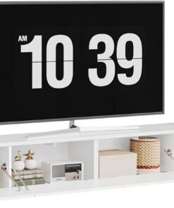YATINEY Mueble para TV Suspendido con Tira de Luces LED, Soporte para TV Montado en Pared con Cuatro Puertas Abatibles, 180 x 24 x 22 cm, para Salón o Dormitorio, Blanco XDS23DWT