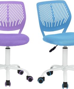MEUBLE COSY Silla de Oficina Juego de 2, Silla de Escritorio Giratoria Regulable en Altura, sin Reposabrazos, con Ruedas para Teletrabajo, Estudio y Dormitorio, Azul + Violeta
