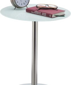 Relaxdays Mesa Auxiliar Redonda, Cristal-Acero Inoxidable, Blanco, 53 x 43 x 43 cm