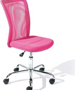 Inter Link - Silla de escritorio para niños - Silla giratoria ergonómica - Regulable en altura - Base de metal cromado - Funda de malla transpirable - Giratoria 360° - Rosa - Bonnie