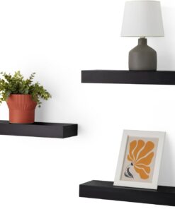 Amazon Basics - Estantes flotantes de Pared de Madera, Paquete de 3, Negro, 40,13 x 12,7 x 4,57 cm