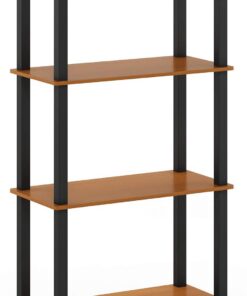 Furinno Estantes sin herramientas Cereza ligera/negro Tubería rectangular