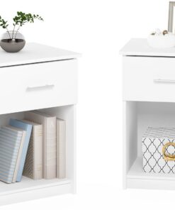 Furinno Tidur Mesita de Noche, Madera de ingeniería, Blanco Uni, 45 (W) x 61.3 (H) x 39.8 (D) cm, 2 Unidades