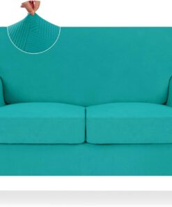 Funda de sofá biplaza a rayas de 3 piezas, fundas elásticas para sofá de 2 cojines, fundas antideslizantes con lazos inferiores, gruesa, duradera, lavable, protector suave y acogedor (55-69 pulgadas,
