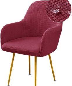 Fundas elásticas for sillas de Comedor, Impermeables, de Jacquard, con Respaldo Curvo y reposabrazos, Funda for sillón Giratorio de tocador(Burgundy,6 PCS)