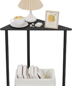 Yawinhe Mesa Auxiliar en Forma de Triángulo,1 Pack Mesita de Sofa,Negro | Mesita de Café con Base de Metal;Mesas de Noche para Espacios Pequeños,Auxiliar Redonda para Sala de Estar Rincones